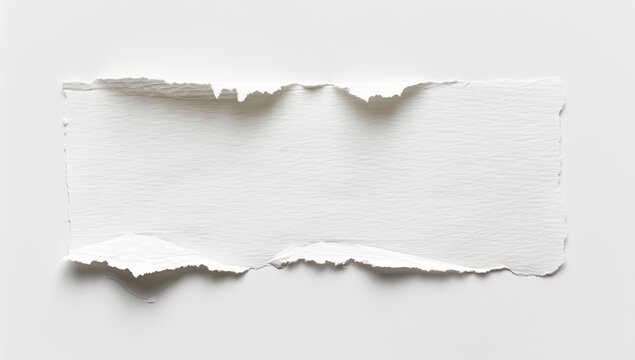 Torn paper scrap on white surface, blank space for design, text or background use