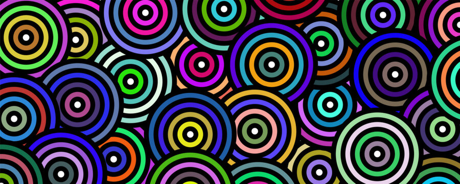 Abstract colorful concentric circles background, modern geometric overlapping retro target round shapes pattern vector illustration