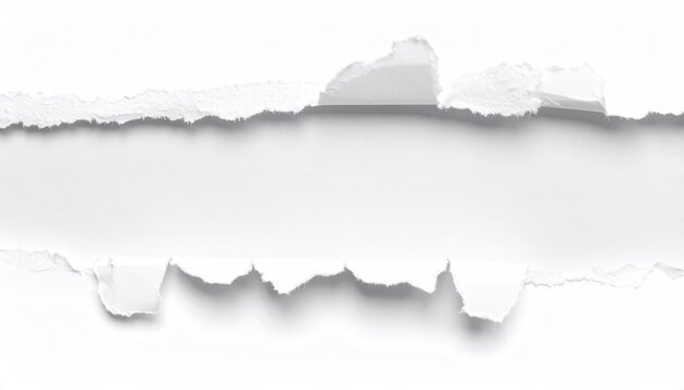 Torn paper sheet reveals bright white space with jagged edges and shadows