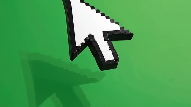 A white computer mouse cursor icon isolated on a solid green background surface