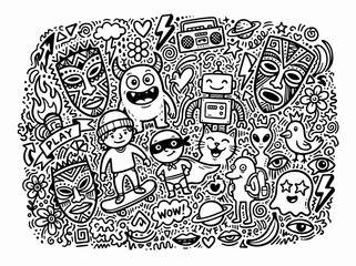 Obraz premium Doodle art composition set