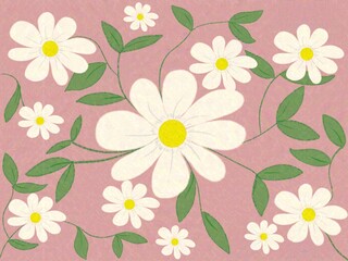 Obraz premium White floral pattern on pink background 