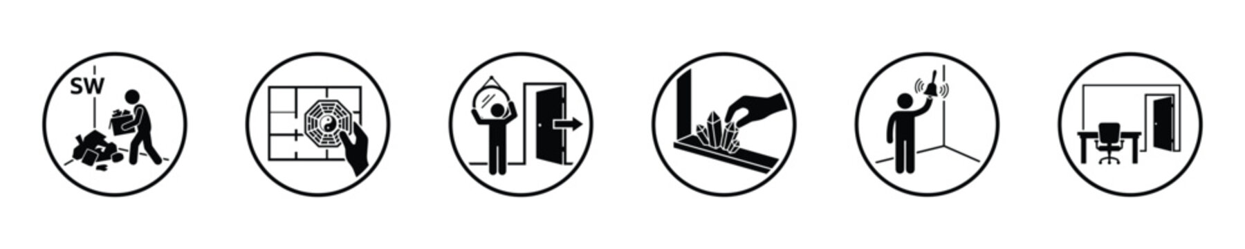 Collection of symbols representing Feng Shui principles and practices for home and office