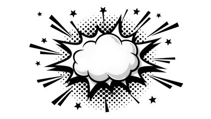 Isolated retro pop art comic explosion burst with radial lines, stars and halftone dots. © Francisco