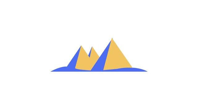 A stylized illustration of three mountain peaks in yellow and blue on a white background animation 4k stock video