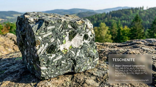 Teschenite Specimen Teschen Sill Silesia Poland Ultra Realistic Geological RAW Photograph Analcime Rock