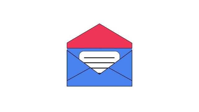 A blue and red envelope with a white paper and sparkles on a white background animation 4k stock video