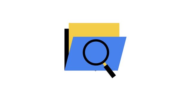 A colorful icon of a magnifying glass on a blue and yellow document animation 4k stock video