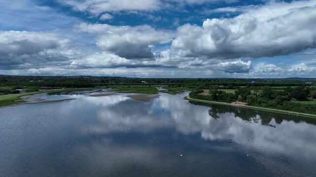 Broadmeadow estuary and the M1 motorway, Dublin, Ireland