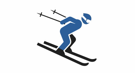 Fototapeta premium A blue stylized figure on skis, wearing a helmet, and holding poles
