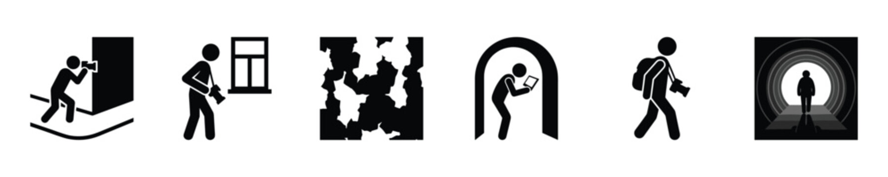 Collection of stick figure icons representing photographers in various scenarios