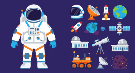 Astronaut standing next to various spacecraft and satellite equipment on a planet. © Fendi