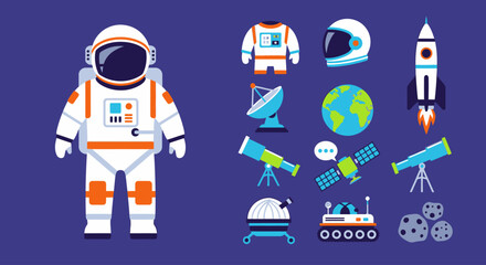 Astronaut standing beside various spacecraft and equipment on a planet. © Fendi