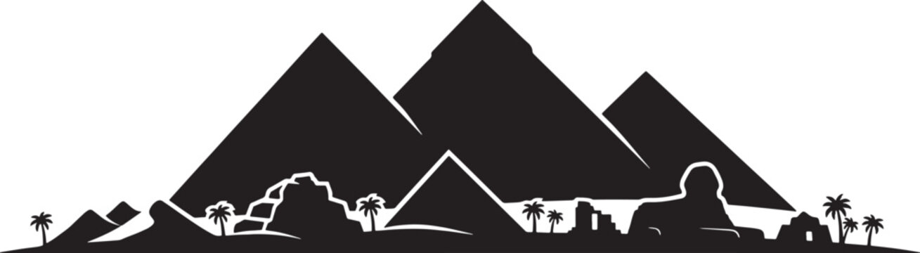 Egyptian pyramids and sphinx silhouette landscape vector illustration for travel design and historical monument graphic projects