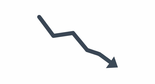 A downward trending dark blue arrow graphic on a white background