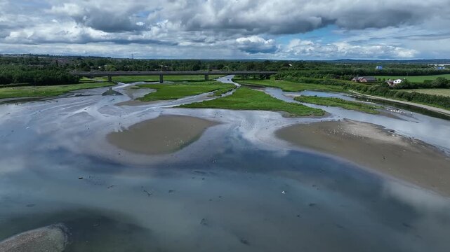 Broadmeadow estuary and the M1 motorway, Dublin, Ireland