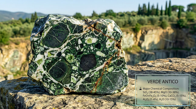 Verde Antico Serpentine Breccia Specimen Tuscany Italy Ultra Realistic Geological RAW Photograph