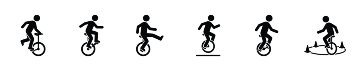 Collection of stick figure unicyclists performing various actions and tricks © LOBSTER LARRY