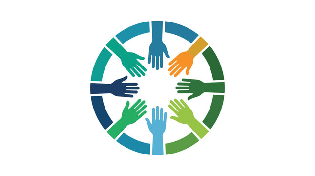 Diverse hands in a circle.