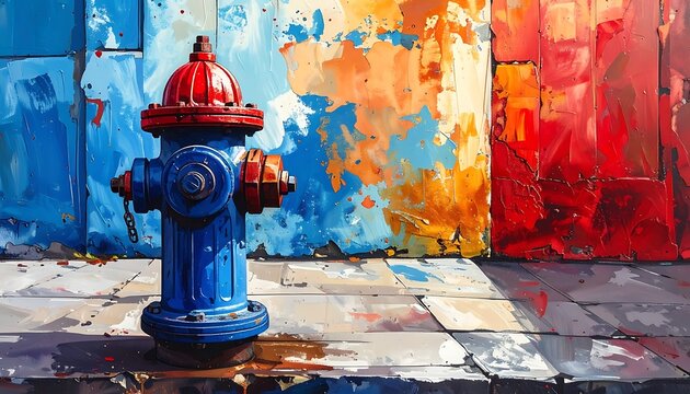Vibrant fire hydrant on colorful street.