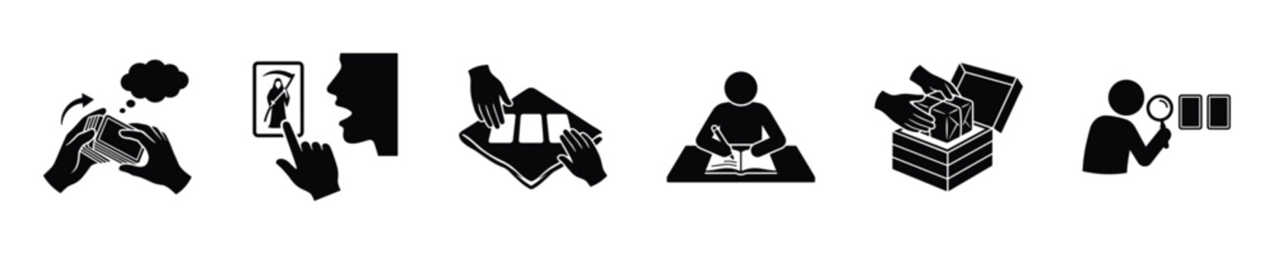 Set of icons illustrating card game actions and decision-making processes