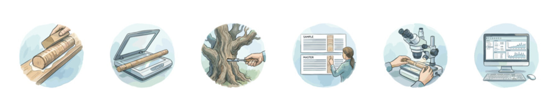Scientific research process from sample collection to data analysis