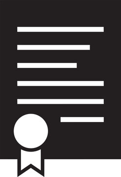 Certificate icon black silhouette document with badge for business and education design