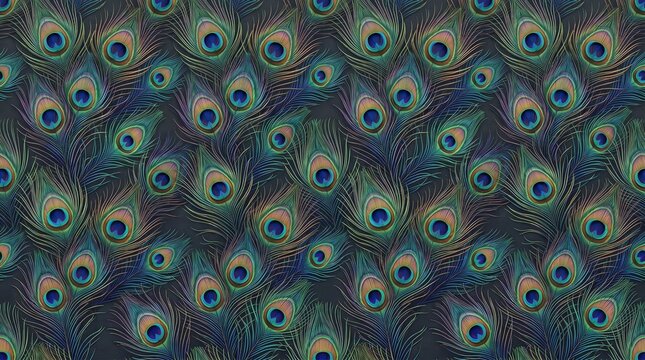 Luxury exotic peacock feather seamless background. Elegant tropical bird plumage texture.