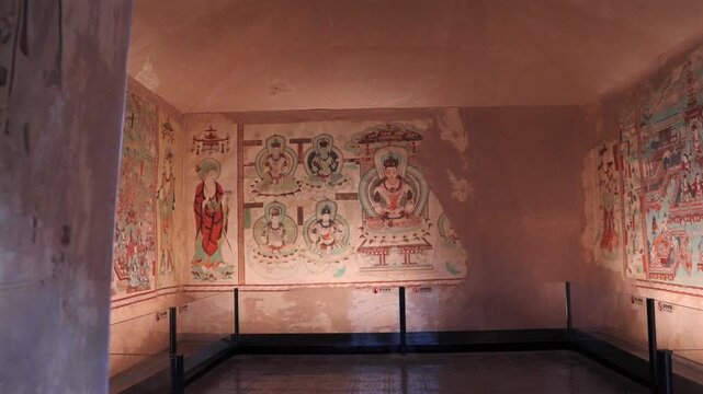 The mural art of the Mogao Grottoes in Dunhuang, China: Ancient Eastern art. Ancient Chinese murals, a sister piece to the Dunhuang murals, the Yulin Grottoes, Buddhist mural art.