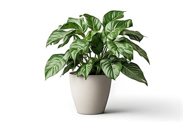 Fototapeta premium A potted plant with large green leaves sits on a surface indoors.