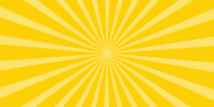 Yellow abstract background with light of sunburst. yellow starburst with halftone. sun ray retro background with flash