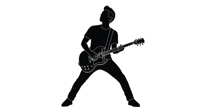 Guitarist Silhouette Against White Background Musical Performance Illustration