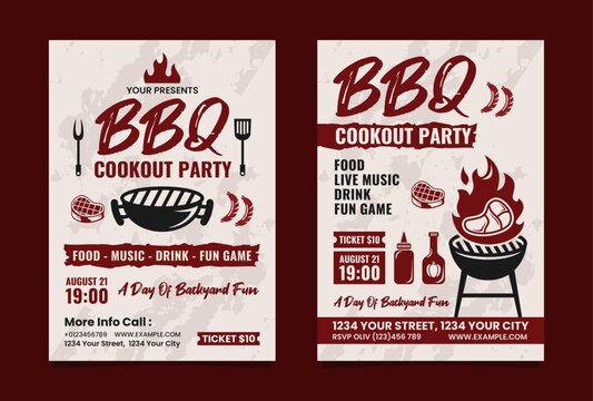 Set of BBQ cookout party flyer or poster editable template design