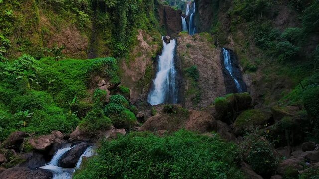waterfall views in Central Java captured with a drone