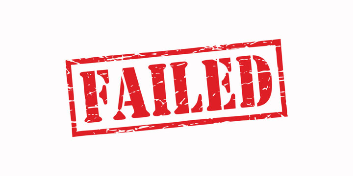 Red grunge failed rubber stamp icon on white background with weathered texture and distressed border design for business rejection or examination result concept