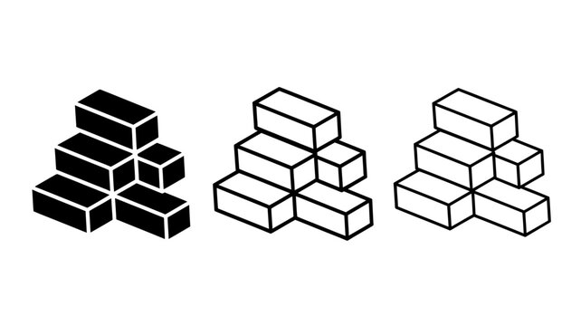 3d illustration of wooden blocks arranged in pyramid shapes with different styles