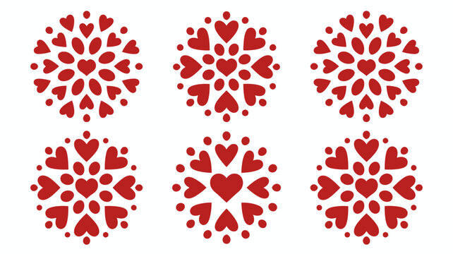 Beautiful red heart mandala patterns in circular arrangement
