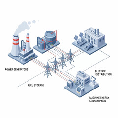 Naklejka premium Industrial power generation and distribution diagram.