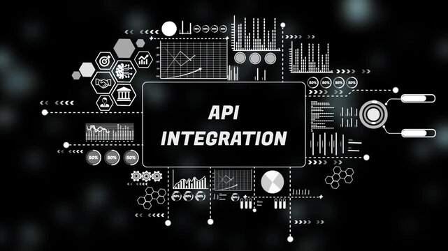  Digital api intecration Concept and Graphical Analytics Overlay. Asymptotic smart data analytic. 4k animation video 