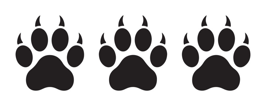 Wild animal tracks with sharp claws icons set vector illustration isolated on grid background art.