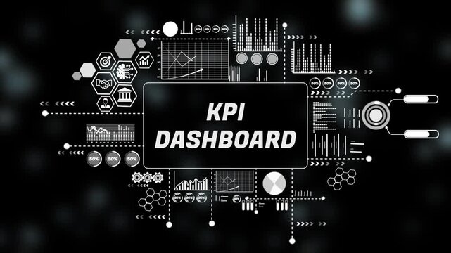  Digital KPI dashboard Concept and Graphical Analytics Overlay. Asymptotic smart data analytic. 4k animation video 