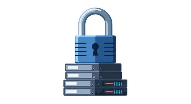 Secure Server Data Protection Concept Illustration with Blue Padlock on Stack of Servers