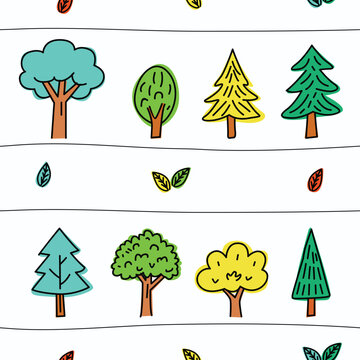 Hand Drawn Forest Trees Seamless Pattern
