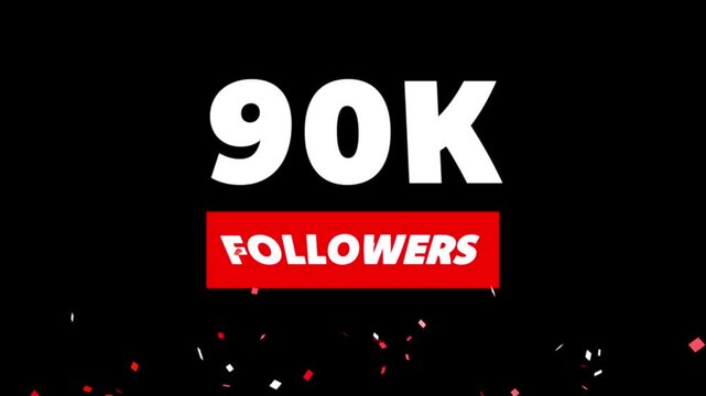 Congratulations Social media 90k followers counting notification icon animation on alpha channel.