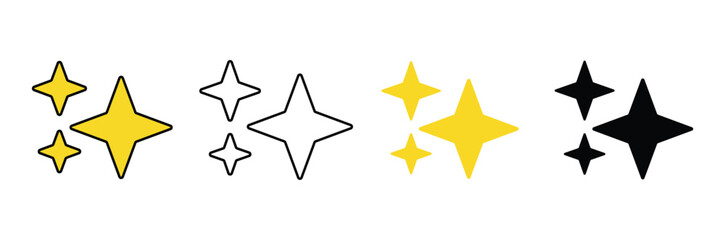 Fototapeta premium Stars icons set in yellow black and outline style. star symbols isolated. vector illustration.