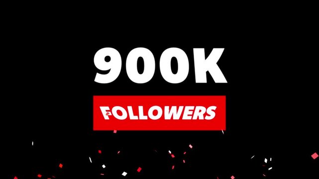 Congratulations Social media 900k followers counting notification icon animation on alpha channel.