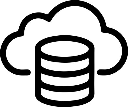 Cloud database storage icon, secure cloud computing symbol, modern IT infrastructure illustration, digital network design, online data management concept graphic
