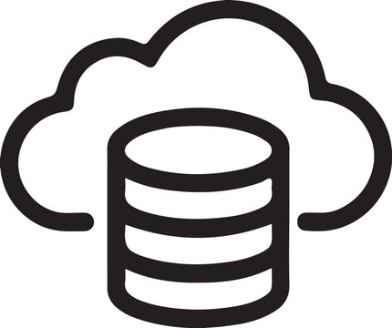 Cloud database storage icon, secure cloud computing symbol, modern IT infrastructure illustration, digital network design, online data management concept graphic