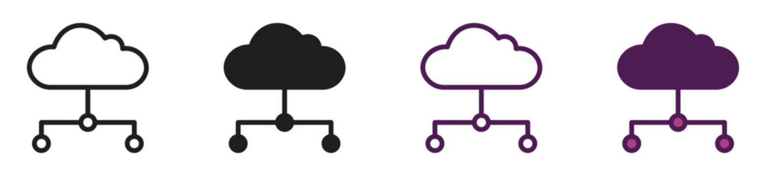 Cloud networking icon set. Cloud computing, cloud networking, cloud node infrastructure icon. Vector illustration.