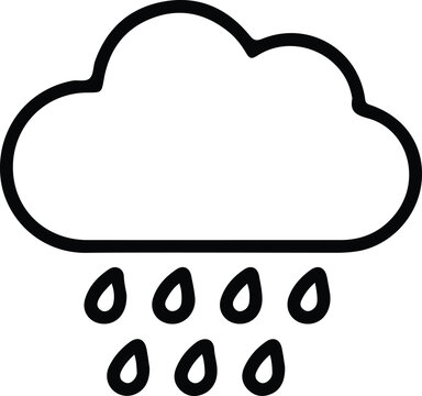 Cloud with raindrops icon, rainy weather symbol, precipitation forecast illustration, climate design, outdoor environment graphic, minimal digital meteorology art